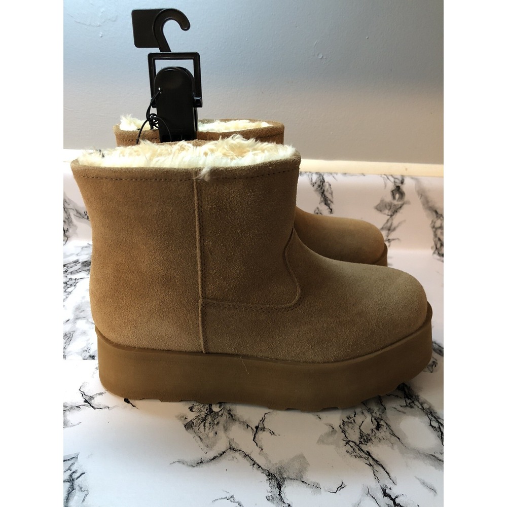 Time & Tru Platform Boots Womens Size 6 Tan Brown Booties Genuine Leather Y2K